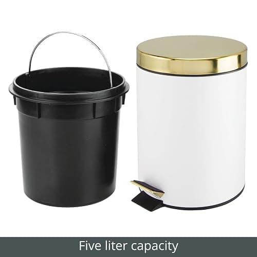 mDesign Pedal Bin — Metal Waste Bin with Pedal, Lid and Plastic Bucket Insert — Perfect for Bathroom, Kitchen, and Office — Household Rubbish Bin with Ergonomic Design — White/Gold thumbnail 7