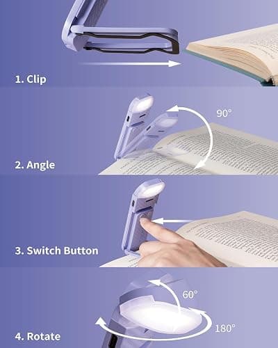 HEMONNKAM Book Reading Light, Rechargeable Clip on Booklight, Eye Caring 3 Color Temperatures & 5 Brightness Levels, Night Use for Bed, Long Lasting, Reading at Night in Bed, Romantic Purple thumbnail 5