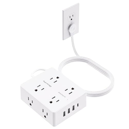 Olcorife Flat Plug Power Strip with 10 FT Extension Cord, 8 Outlets 4 USB Ports(1 USB C), 3 Sided Outlet Extender for Home Office Travel Dorm Room Essentials, White - Image 1