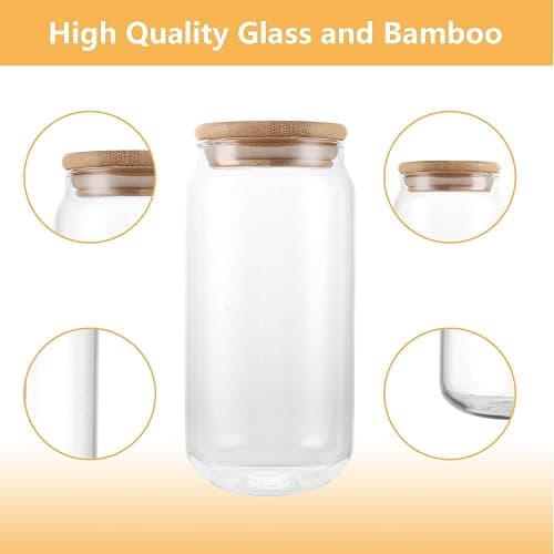 WOPPLXY Lot de 3 verre matcha avec couvercles hermétiques en bambou et pailles en verres, 500ml verre avec couvercle et paille, verres bubble tea Réutilisables pour Soda et Cocktail thumbnail 4