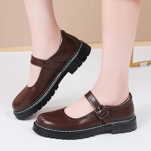 Mary Jane Shoes Women Platform Non-Slip Classics Round Toe Ankle Strap Comfort Casual Oxford Dress Work Mary Jane Flat Shoes thumbnail 6