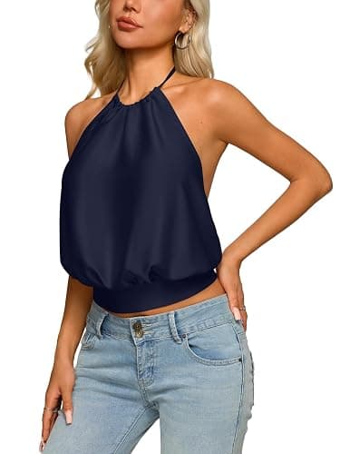 REORIA Women's Halter Backless Crop Top Sexy Sleeveless Summer Going Out Outfits 2026 Trendy thumbnail 5