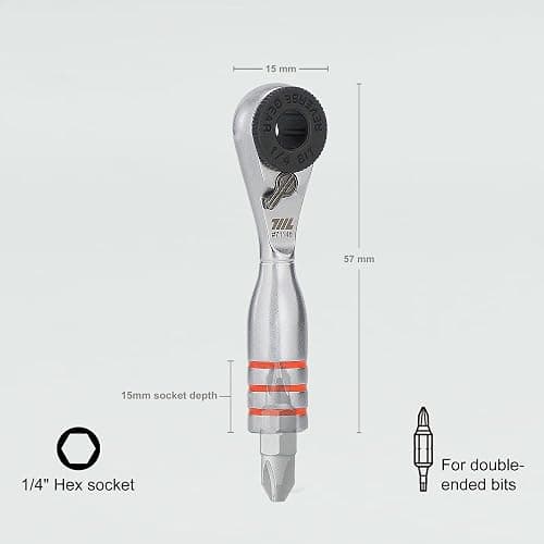 711L Mini Ratchet Wrench DUO - One of the World's Smallest 1/4" Ratchet Wrench For Tight Spaces - For Flat (32mm) and Standard (25mm) Double-ended Bit thumbnail 3