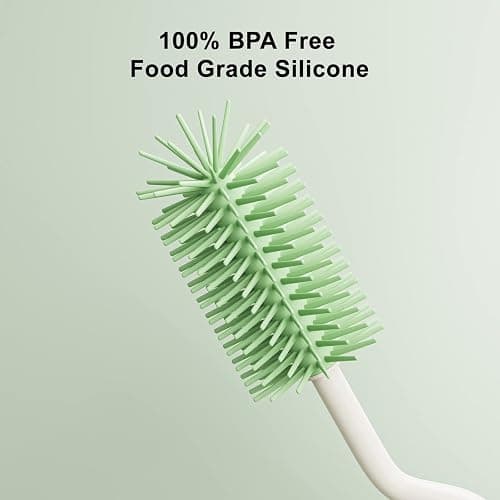 ePiiChua Silicone Bottle Brush Set with Stand, 360° Rotating Bottle Cleaning Brush Cleaner Set, Long Handle 3 in 1 Multipurpose Silicone Baby Bottle Straw Cleaner Brush (Green) thumbnail 3