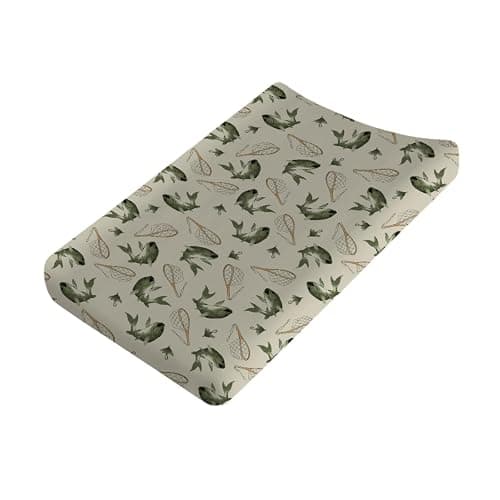 Vintage Bass Fishing Baby Changing Table Pad Covers for Boy Girl 32''x16'' Lake Fish Fitted Diaper Change Table Sheets Neutral Fishing Lovers Gift Comfort Soft Breathable Baby Changing Table Mats - Image 1