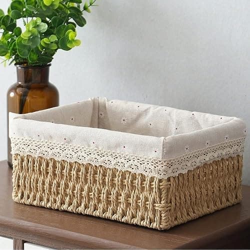 Wicker Bathroom Storage Baskets, Set of 3 Decorative Boxes and Organizers, Multi-Purpose Storage Basket thumbnail 7
