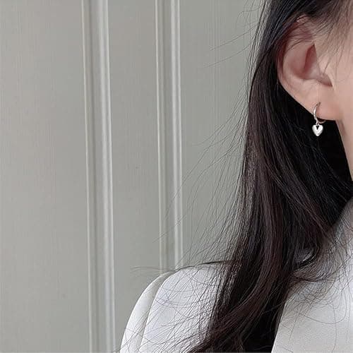 Cute Heart Love Dangle Drop Cartilage Small Huggie Hoop Earrings for Women Girls Minimalist S925 Sterling Silver Charm Dangling Cuff Sleeper Hoops Dainty Hypoallergenic Jewelry Gifts for Her Birthday thumbnail 5