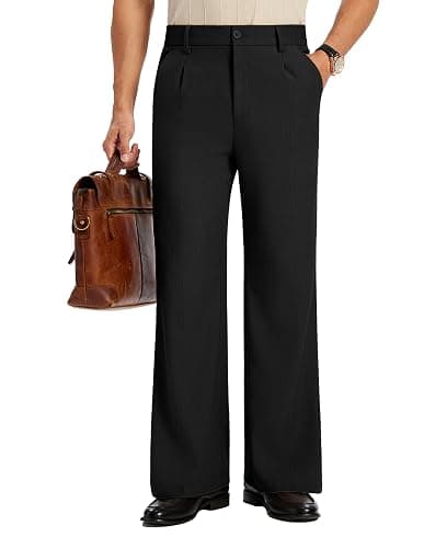 Susclude Mens Bootcut Casual Dress Pants Flared Wide Leg Old Money Pleated Elastic Waist Slacks Vintage Work Office Trousers - Image 1
