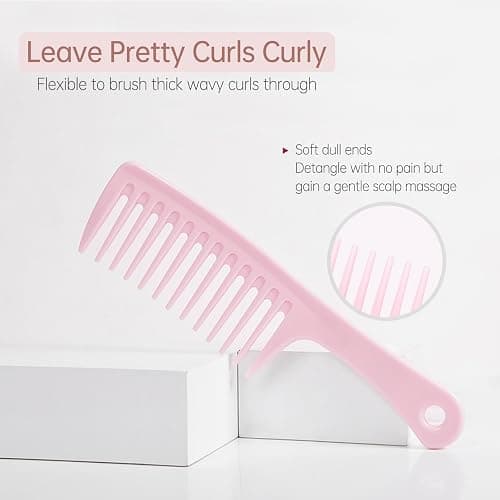 Arthaxi Wide Tooth Comb for Women Curls Styling, Pink Large Hair Comb for Wet or Dry Use in Shower, Blow Drying, Travel - Hurt-Free Brushing on All Hair Types, 1 Pack thumbnail 4