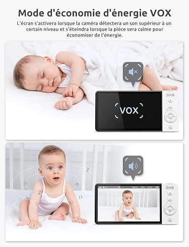 GHB Babyphone Camera Bebe Surveillance 5" LCD Rotation de 350° Baby Phone 2,4 GHz VOX Mode Capteur de Température Communication Bidirectionnelle 8 Berceuses Vision Nocturne sans WiFi thumbnail 5