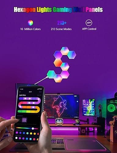 selfila Music Sync DIY Hexagon Lights - Smart APP and Remote RGB Wall Light Hexagonal Modular Gaming Light Honeycomb Shape Panels LED Lights for Bedroom Children Room Decor (8) thumbnail 3