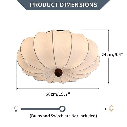 KCO Lighting Modern Silk Flush Mount Ceiling Light Japanese Lantern Ceiling Lamp Large Semi Flush Mount Ceiling Light Fixture White Fabric Drum Shade Chandelier thumbnail 2