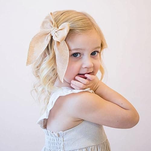 Niceye Fable Girls Hair Bows Cotton Linen Alligator Hair Clips or Little Girls Toddlers Kids Neutral Handmade Hair Accessories - 5.5” bow thumbnail 2