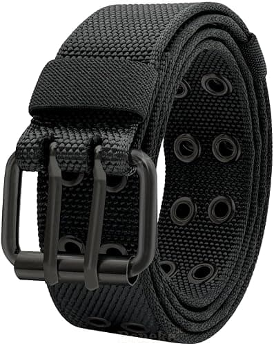Nylon Web Belts, Double Hole Grommet Canvas Waist Belt for Men & Women Punk Halloween Belt for Jeans Teenager Unisex Black - Image 1