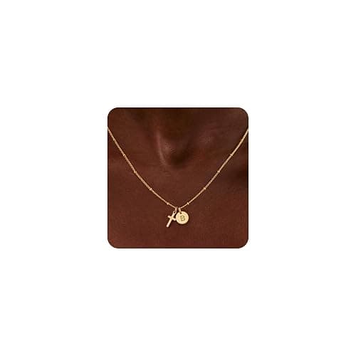 Turandoss Christmas Gifts for Teen Girls, Dainty 14K-Gold-Plated Cross Initial Disc A-Z Pendant Necklace, Trendy Faith Jewelry Birthday Christmas Gifts for Women Girls - Image 1