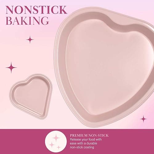 Paris Hilton Heart Shaped Nonstick Bakeware Set, Easy Release Carbon Steel, Includes two 9.5-Inch Pans and four Mini 3.5-Inch Pans, Dishwasher Safe, Made without PFAS or PFOA, 6-Piece Set, Pink thumbnail 5