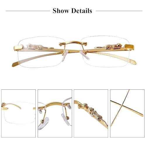 piscm Vintage Rimless Rectangle Sunglasses for Women Men,Trendy Gold Metal Frameless Square Sun Glasses Transparent Eyewear thumbnail 5