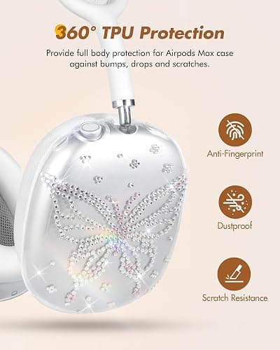 Joyleop for Airpods Max Headphone Case - Durable Soft TPU Protective Cover (Anti-Scratch,Anti-Fingerprint) for AirPods Max Cover,Clear Bling Headphones Case with Rhinestones for Women,Butterfly thumbnail 2