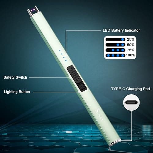 SUPRUS Electric Lighter Arc Windproof Flameless USB Rechargeable Lighter with Safety Lock for Candle BBQ Camping (Green) thumbnail 4