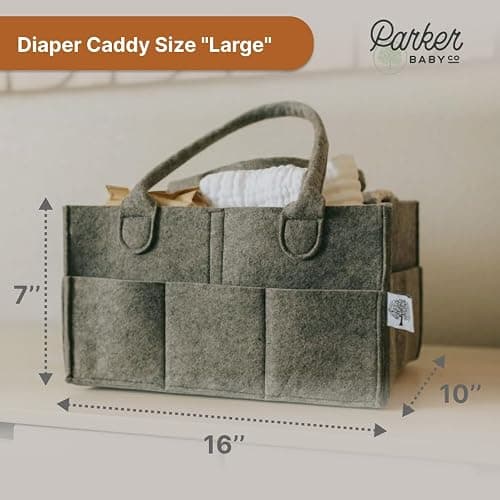 Parker Baby Co. Diaper Caddy - Nursery Storage Bin and Car Organizer for Diapers and Baby Wipes - Charcoal, Large thumbnail 3