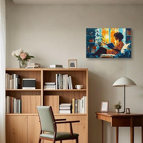 CCWACPP Black Woman Wall Art African American Wall Decor Black Girl Reading Canvas Abstract Modern Prints Study Library Bedroom Decor Framed (30.00 x 45.00 cms) thumbnail 3