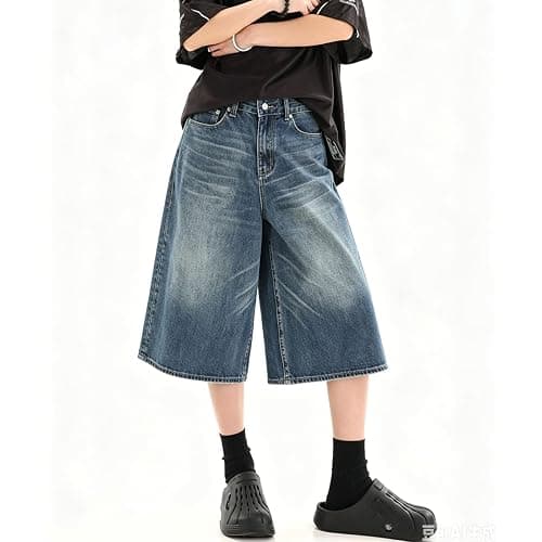 Chmnigma Jorts Women Baggy Jean Shorts Wide Leg Long Denim Shorts Unisex | Baggy Capris,Loose Denim jort,High Rise,Summer Streetwear,Oversized Jeans,Classic 4 Pockets,Casual Outfits thumbnail 5