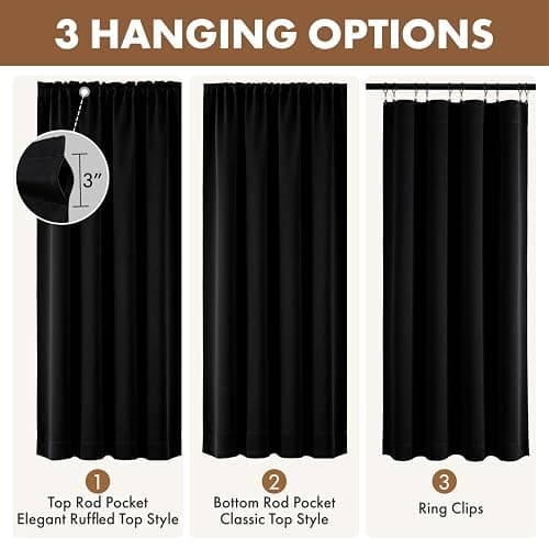 MIULEE Halloween Black Blackout Curtains for Bedroom Room 40"x63" 2 Panels | Thermal Insulated, Room Darkening Drapes, Rod Pocket, Noise Reduction, Light Blocking, Solid Window Treatments thumbnail 5