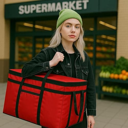 musbus Extra large XXXL Insulated Food Delivery Bag Cooler Bags Keep Food Warm Catering Therma Catering Bag for doordash 22x14x13 Cooler Bags Therma Shopper hot warming RED Pizza BLACK thumbnail 4