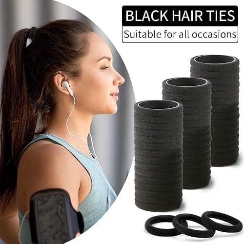 100PCS Black Hair Ties for Women Girls, Seamless Thick Black Hair Band, Elastic Hair Ties No Damage Ponytail Holder Christmas Gift thumbnail 7
