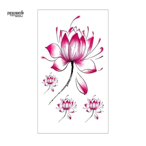 Pink Lotus Flowers Temporary Tattoo Set - Small Floral Cute Realistic Waterproof Transfer Sticker Arm Body Art Men Women Kids - By Delusion Tattoos thumbnail 2