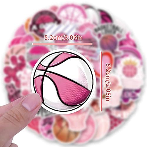 60Pcs Pink Basketball Stickers for Women - Vinyl Waterproof Decals for Water Bottles & Laptops | Cute Sport Gifts for Female Athletes, Girls, Teens & Basketball Players thumbnail 2