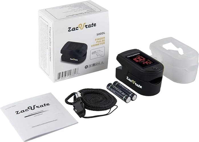 Zacurate Pro Series 500DL Fingertip Pulse Oximeter Blood Oxygen Saturation Monitor with Silicone Cover, Batteries and Lanyard (Royal Black) thumbnail 5