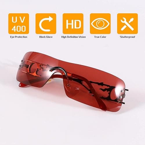 Rimless Y2k Sunglasses For Women Men Rectangle Vintage glasses Fashion Flame Metal Sunglass Frameless Retro Eyewear thumbnail 4