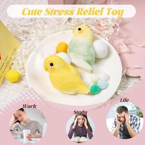 2Pcs Handmade Parrot Squishy Squeeze Toy, Cute Yellow Bird Stress Relief Sensory Fidget Toys, Green Soft Animal Squishies Plushie Toys for Adults Teenage Party Favors thumbnail 5