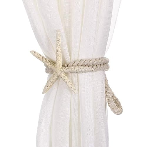 2 Pcs Natural Starfish Curtain Tiebacks, Handmade Woven Rope Curtain Curtain Ties Blinds Accessories for Outdoor, Home, Office, Hotel, Living Room Curtain Decoration thumbnail 5
