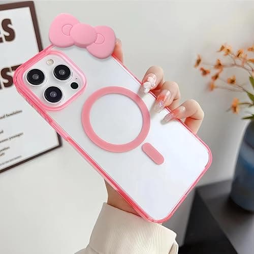 DLIIDCA Cute Cartoon 3D Bowknot Design Compatible for iPhone 15 Pro Case, Kawaii Fun Design Transparent Magnetic Shockproof Protective case for Boys and Girls for iPhone 15 Pro 6.1" 2023 (Pink) - for iPhone 15 Pro(6.1inch) - Pink thumbnail 8