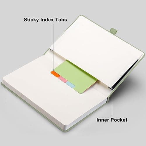 RETTACY Lined Journal Notebook, 192 Numbered Pages, A5 Medium Size (5.7'' x 8.3''), for Men & Women, Journaling, Writing, Work & Office, Leather Hardcover, 100 GSM Thick Paper (Light Green) thumbnail 8