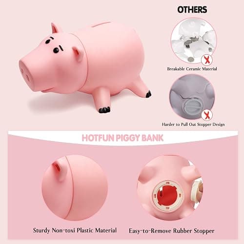 Piggy Bank, Cute Plastic Coin Bank for Boys and Girls, Unbreakable Pig Money Bank for Kids Gift (Pink) thumbnail 5