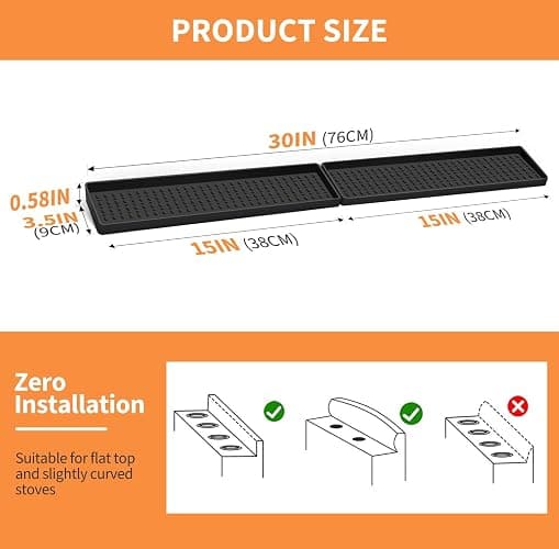 30 Inch Silicone Magnetic Stove Top Shelf, Kitchen Shelf Over Stove Spice Rack Apartment Must Haves Kitchen Gadgets for Above Stovetop Seasoning Organization and Storage with 2 Functional Prtitions thumbnail 2