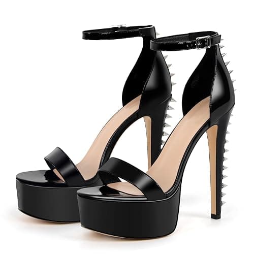 VERISSON Women's Studded Rivets Platform Heels Stiletto High Heel Ankle Strap Heeled Sandals for Women Party Dress Prom Shoes thumbnail 4