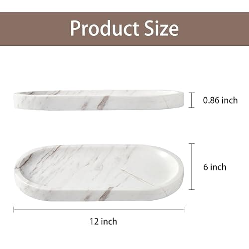 Denique Natural Marble Bathroom Tray, 12"x6" Vanity Tray White Marble Decorative Tray, Countertop Organizer for Perfume & Candles, Jewelry Dish Ring Holder for Bathroom Counter, Vanity, Dresser thumbnail 2