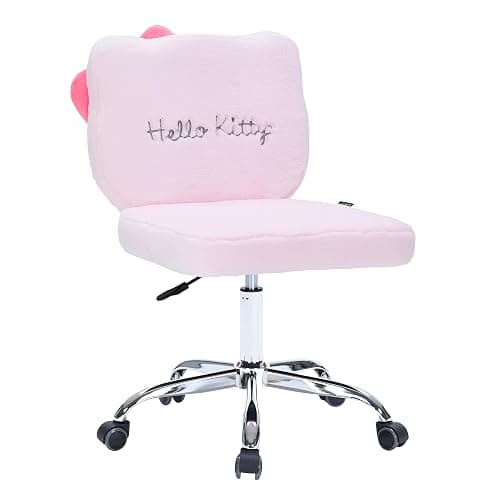 Impressions Vanity Hello Kitty® Teddy Fur Swivel Vanity Chair with Wheels | Adjustable Height 360-Degree Spin Armless Padded Kawaii Cute Desk Chair with Backrest for Makeup Room or Bedroom, Teddy Pink thumbnail 8