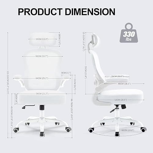TUKAKA Ergonomic Office Chair,Ultra Thick Spring Cushion Desk Chair,White | Adjustable Lumbar Support and Headrest,Flip-up Arms,Rocking Function,Mesh Home Office Computer Chair thumbnail 2
