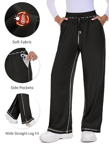 Feiersi Women's Wide Leg Sweatpants Soft Trendy Drawstring Baggy High Waisted Casual Trousers Jogger Sweat Pants thumbnail 4