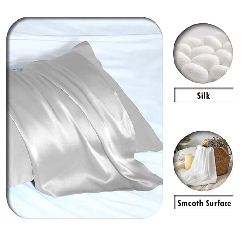 Mulberry Silk Pillowcase for Hair and Skin Standard Size 20"X 26" Pillow Case with Hidden Zipper Soft Breathable Smooth Cooling Silk Pillow Covers for Sleeping (Silver Grey,Standard,1Pcs) thumbnail 2