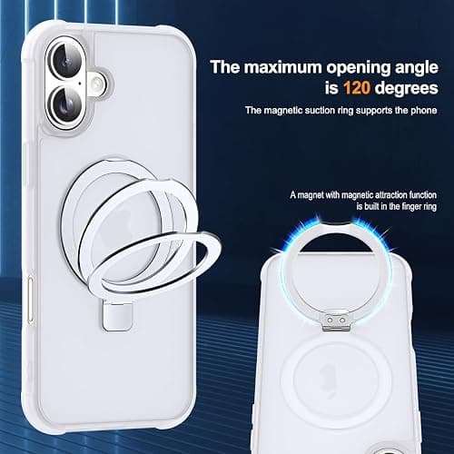 SKYLMW Compatible with iPhone 16 Plus Case with Stand,Translucent | iPhone 16 Plus Phone Case 6.7",Magnetic Ring Stand,Compatible with MagSafe,Military-Grade Protection,Great Grip Feeling thumbnail 9