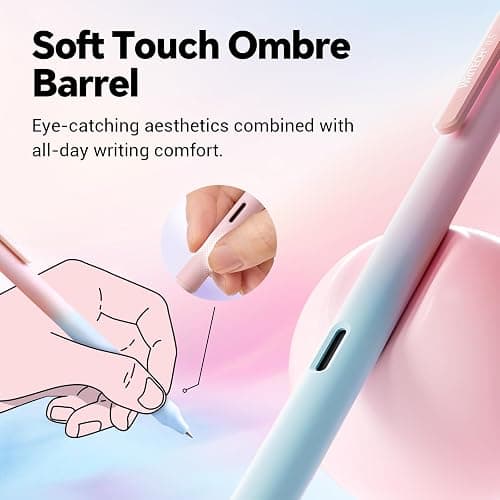Writech Retractable Gel Ink Pens: 8ct Black Ink 0.5mm Fine Point Tip Pen Comfort Grip Smooth Writing with Aesthetic Gradient Color Barrel for Journaling Note Taking Sketching No Bleed & Smear thumbnail 4