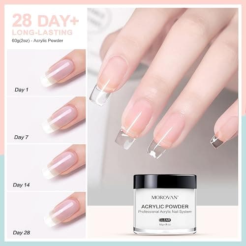 Morovan Acrylic Nail Powder Set: 4 Colors Clear Nude Pink White Acrylic Powder for Nail Extension Carving thumbnail 6