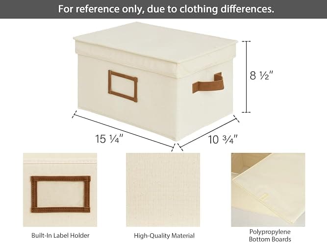 StorageWorks Large Storage Bins with Lids, Decorative Storage Boxes with Lid and PU Handles, Foldable Storage Baskets for Closet, Shelves, Stackable, Ivory, 3-Pack thumbnail 3