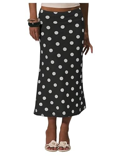 SOLY HUX Women's Polka Dots Midi Skirt Low Rise Summer Casual Going Out Skirts - Image 1